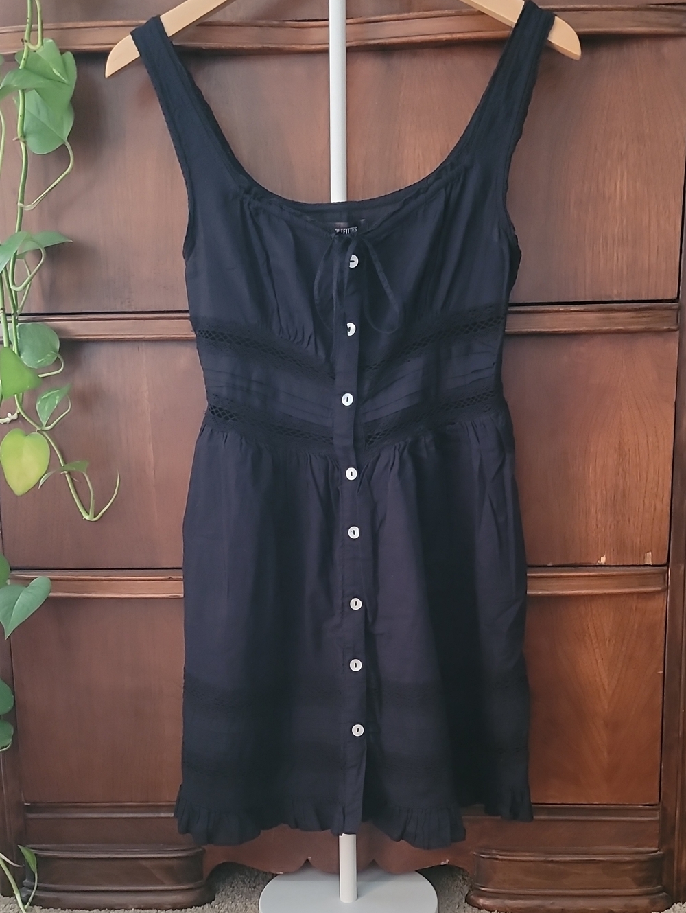 NWOT Urban Outfitters Boho Black Button Front Peasant Mini Dress